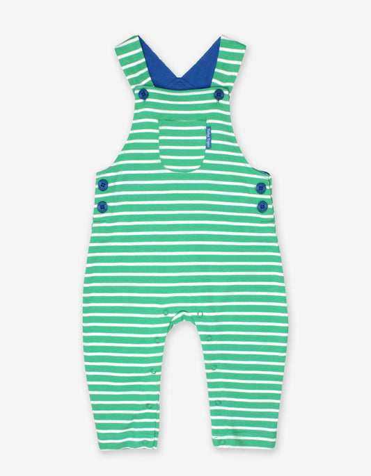 Organic Green Breton Stripe Dungarees