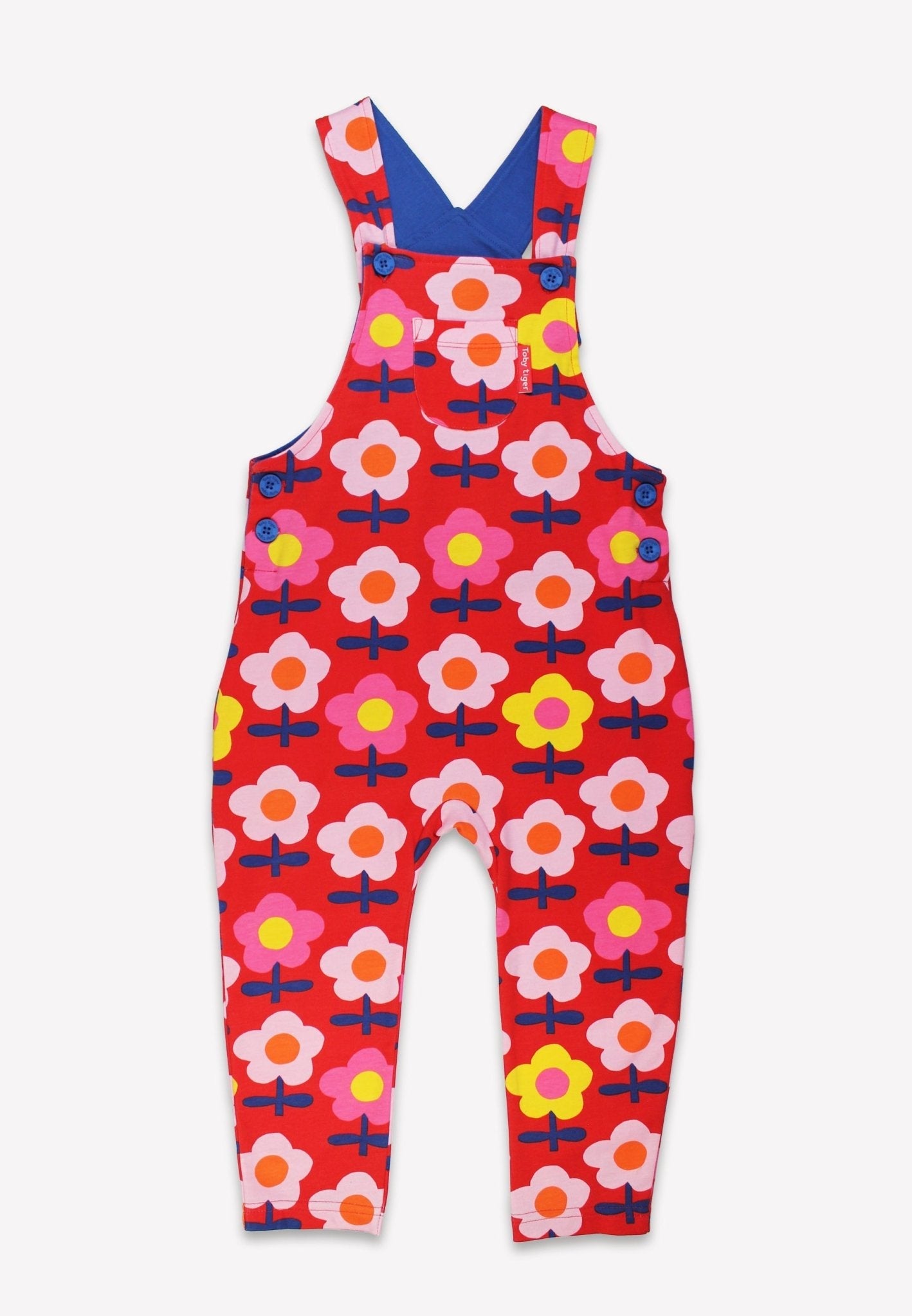 Organic Pink Flower Print Dungarees