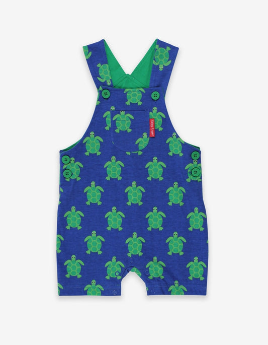 Organic Turtle Print Dungaree Shorts