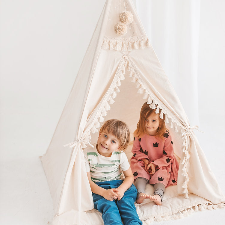 MINICAMP Square Teepee Tent With Tassels in Ecru