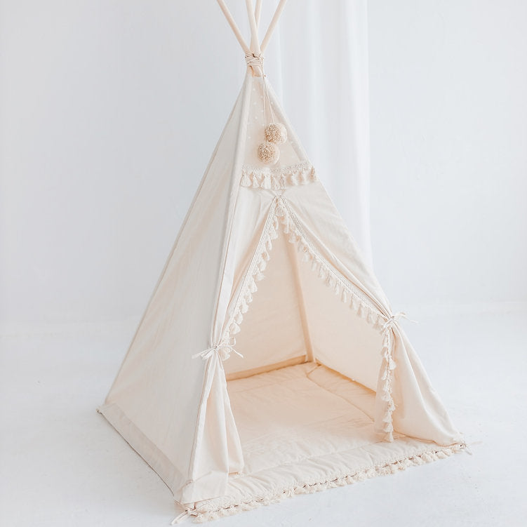 MINICAMP Square Teepee Tent With Tassels in Ecru