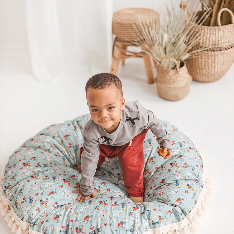 MINICAMP Large Floor Pillow in Mint and Floral Pattern