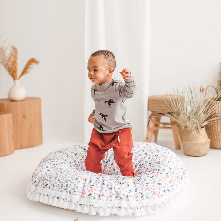 MINICAMP Large Floor Cushion in White and Floral Pattern