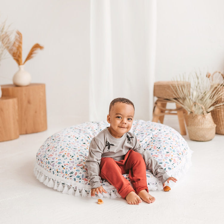 MINICAMP Large Floor Cushion in White and Floral Pattern