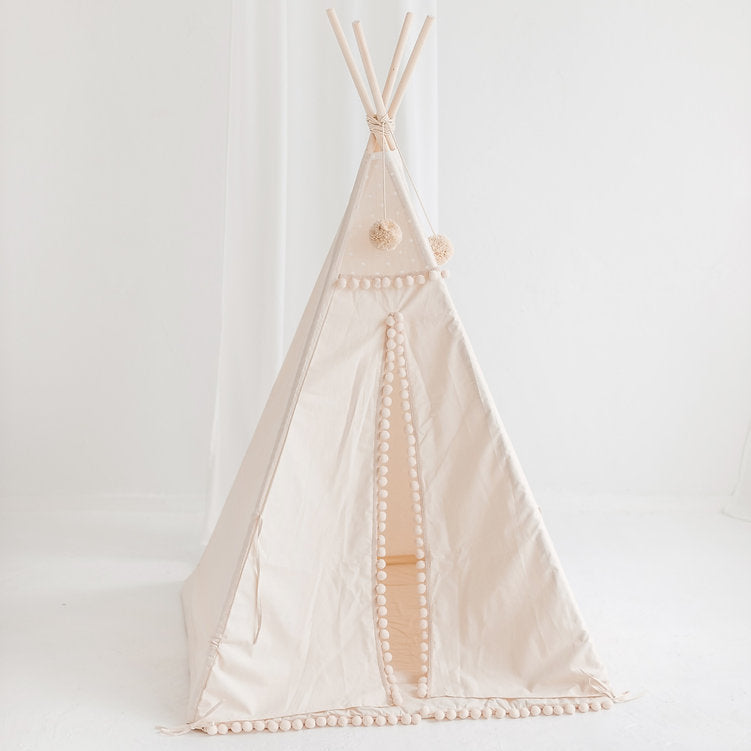 MINICAMP Square Children's Teepee With Pom-Poms in Ecru