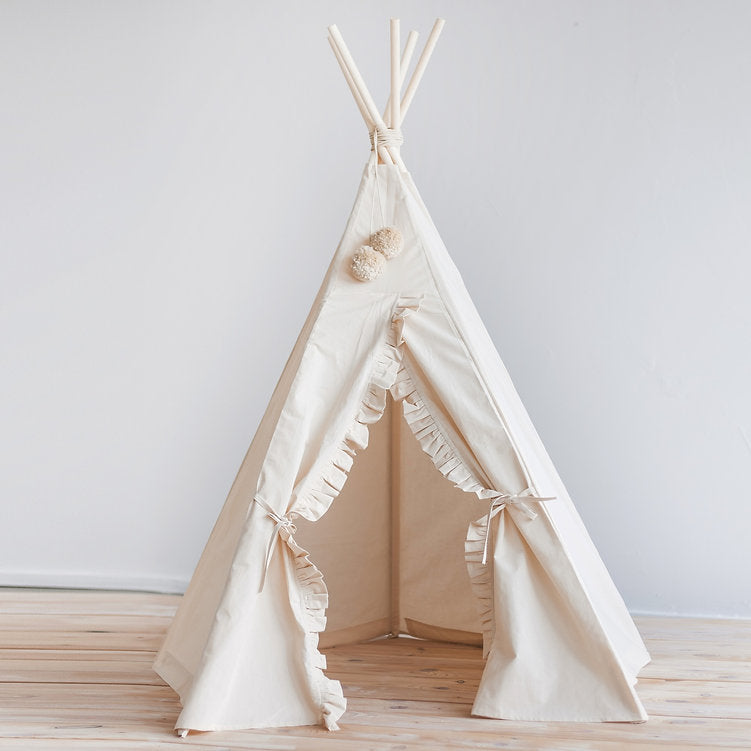 MINICAMP Teepee Tent for Kids With Ruffled Trim