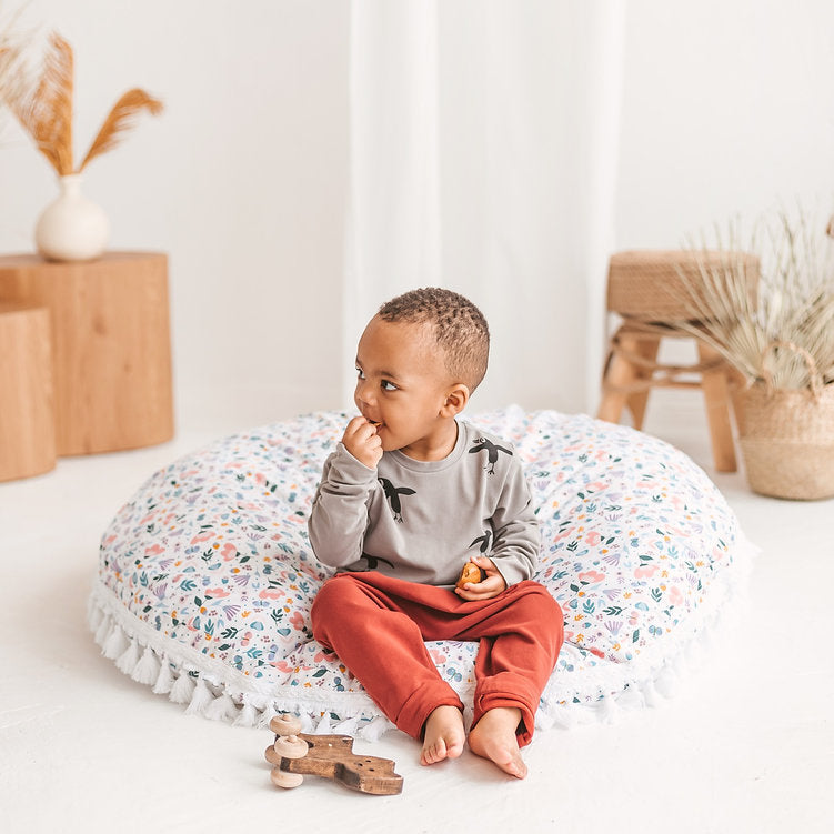 MINICAMP Large Floor Cushion in White and Floral Pattern