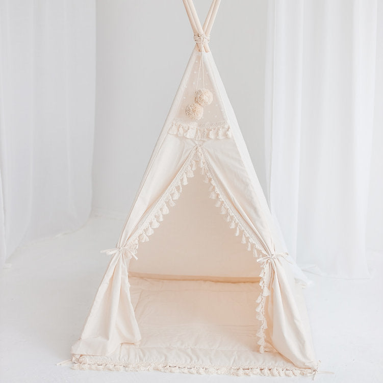 MINICAMP Square Teepee Tent With Tassels in Ecru