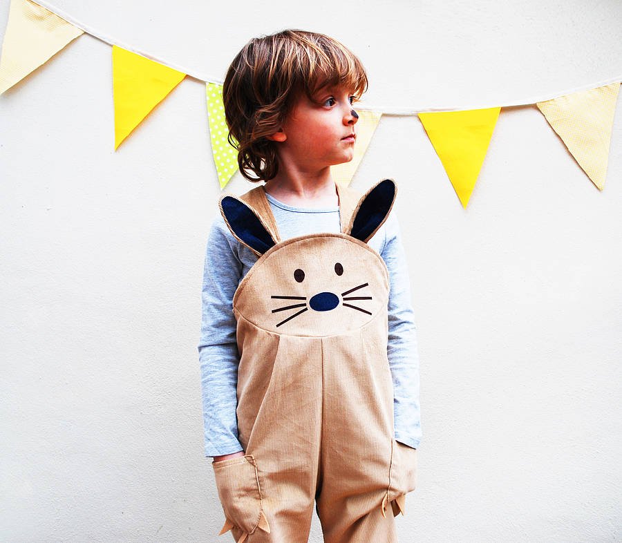 Easter Bunny Rabbit Dungaree Overalls, Beige - Clothing & Accessories - The Present King