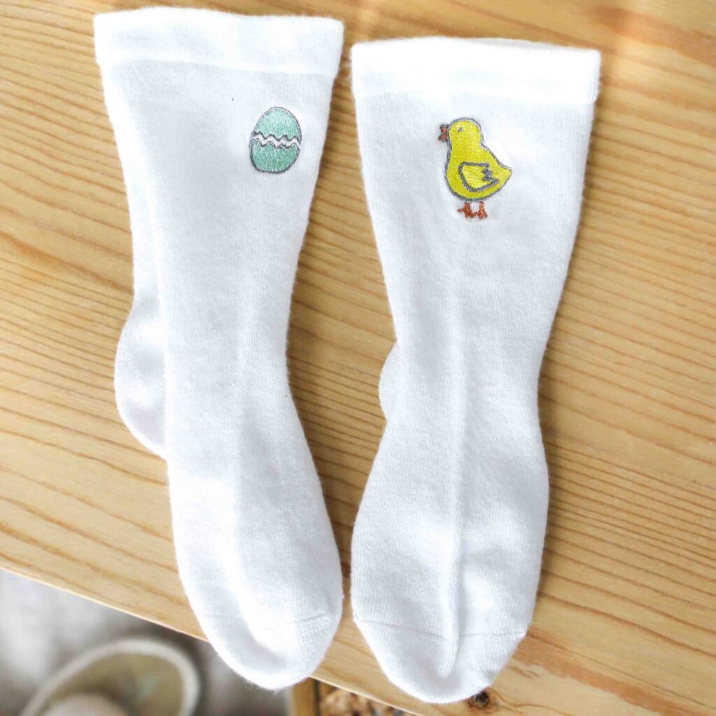 Easter Chick And Egg Cute Soft Bamboo Kids Socks, White/Yellow - Clothing & Accessories - The Present King