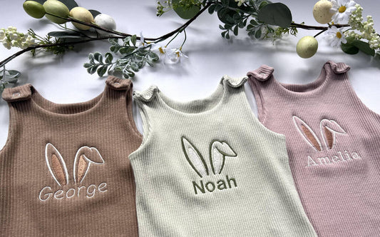 Easter Personalised Baby Dungarees Romper - Embroidered - Clothing & Accessories > Clothing > Baby & Toddler Clothing > Baby & Toddler Bottoms - The Present King