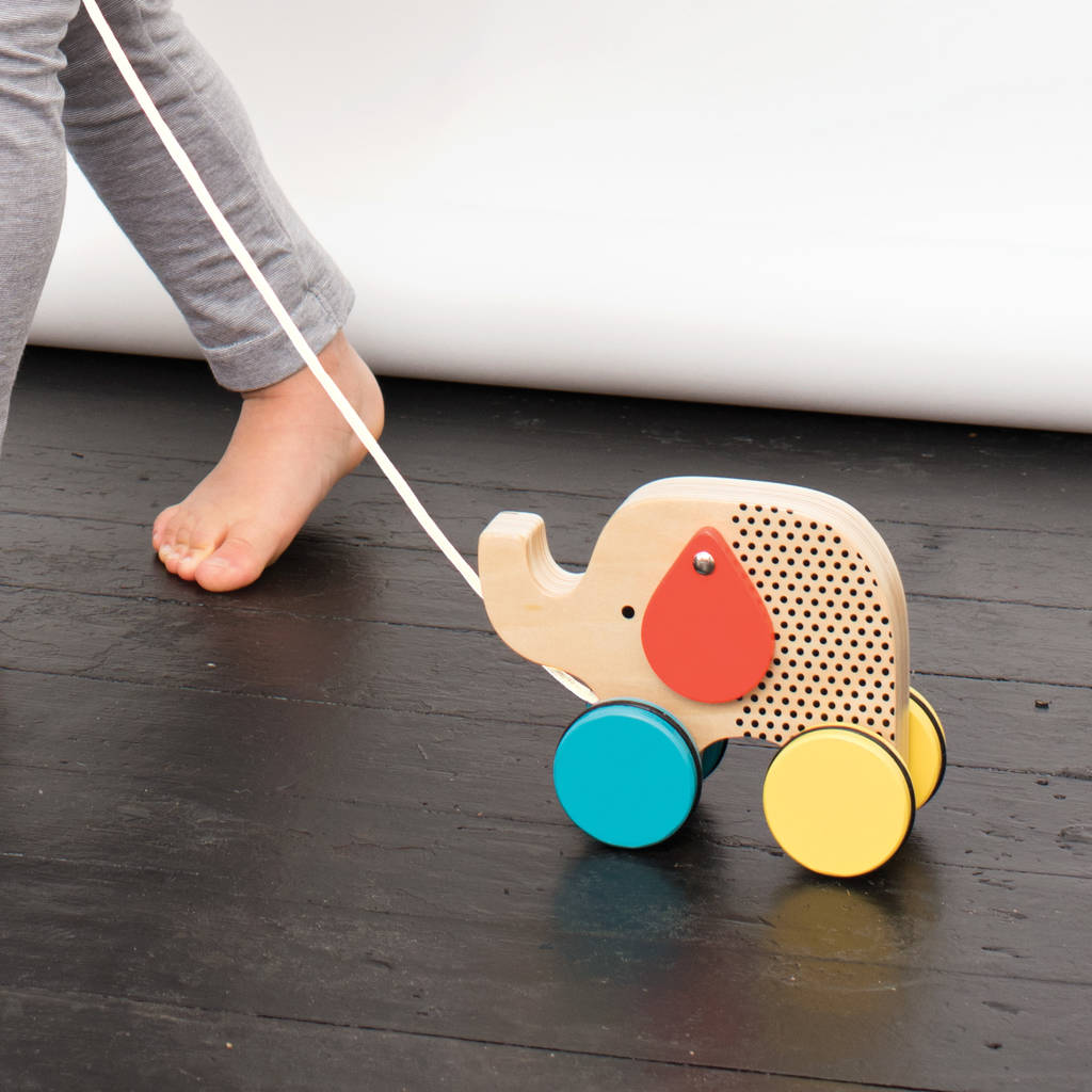 Eco Friendly Colourful Pull Along Wooden Elephant - Toys & Games - The Present King