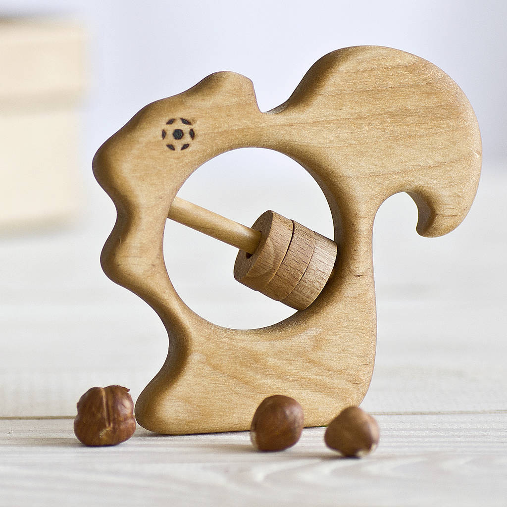 Eco Friendly Squirrel Baby Rattle, Brown/Natural - Toys & Games - The Present King