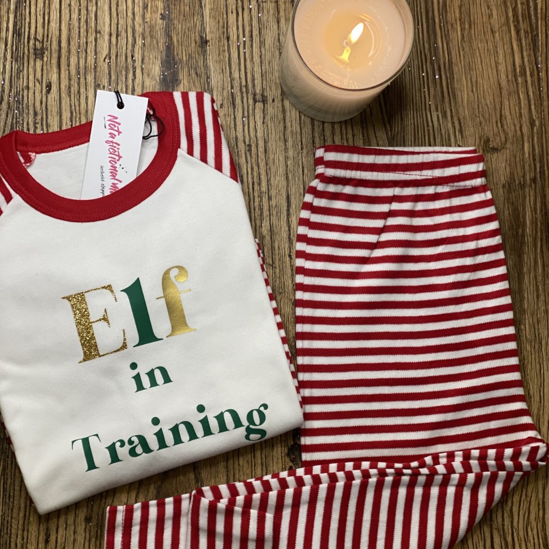 Elf In Training Christmas Pyjamas Kids Set, Red - Clothing & Accessories - The Present King