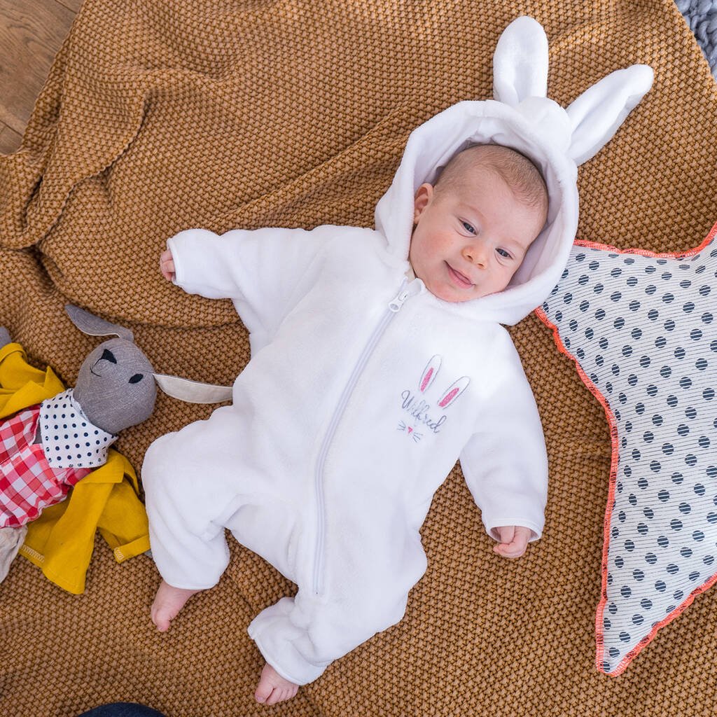 Embroidered Baby Bunny Rabbit Onesie, White - Baby & Toddler Clothing > Baby & Toddler Outfits - The Present King