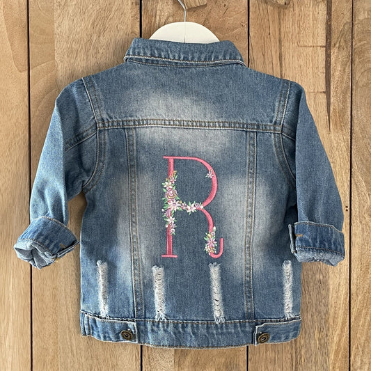 Embroidered Baby/Toddler Denim Jacket With Letter, Blue/Pink - Clothing & Accessories - The Present King