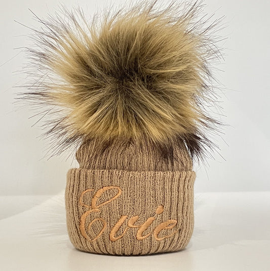 Embroidered Camel Pom Pom Knitted Baby Hat, Bronze/Brown/Gold - Clothing & Accessories - The Present King