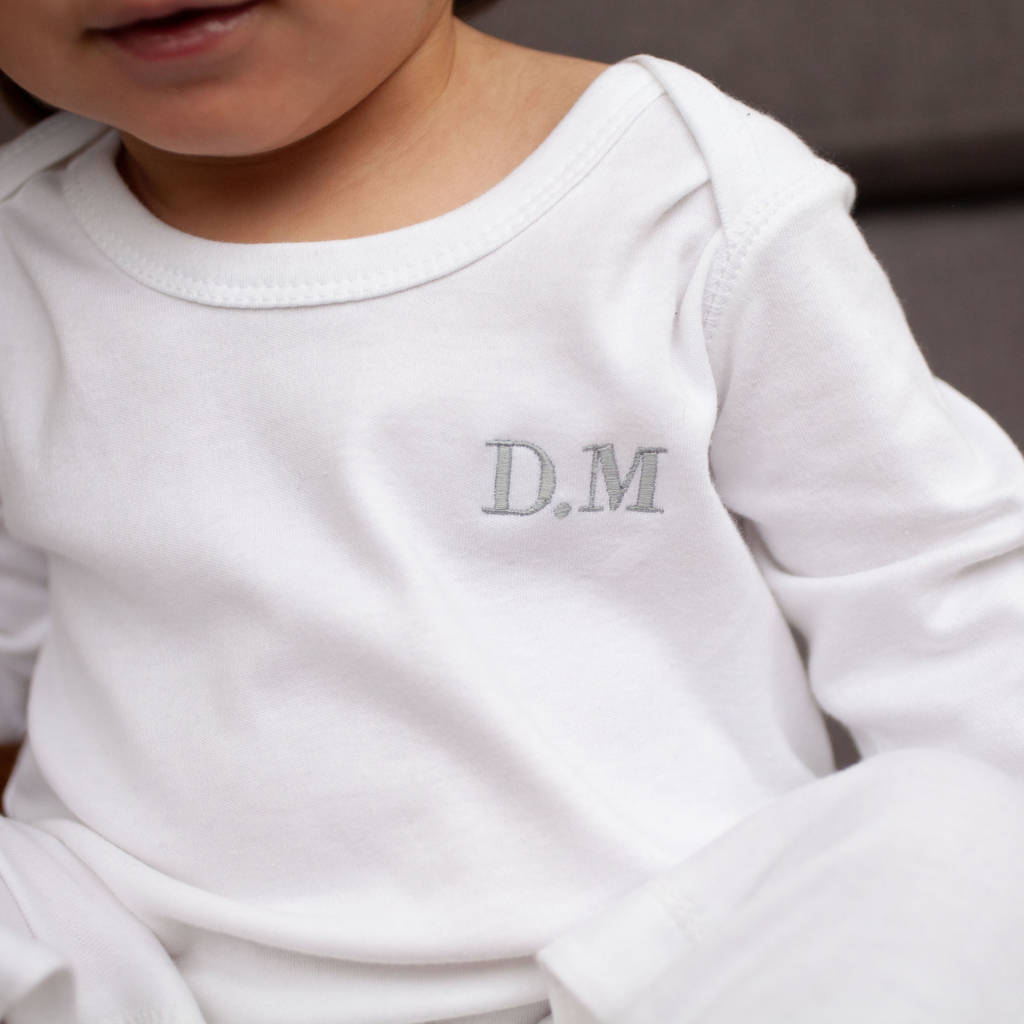 Embroidered Initials Organic Cotton Baby Grow Gift, Natural/White - Baby & Toddler Clothing - The Present King