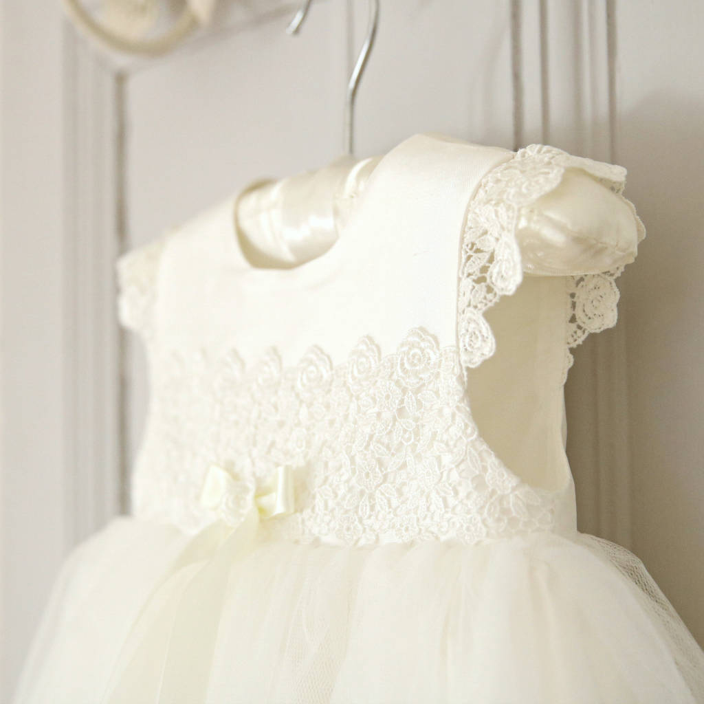 Evelyn Silk And Tulle Christening Gown, Ivory/White - Clothing & Accessories - The Present King