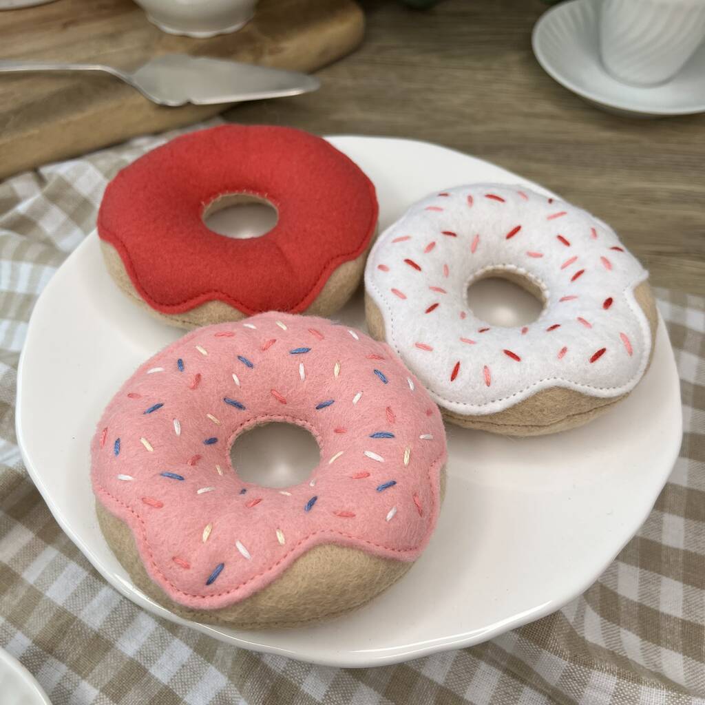 Felt Food Donut Selection Box Play Set Of Three Pink, Pink - Toys & Games - The Present King