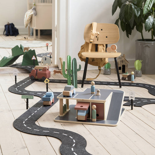 Felt Race Track With Wooden Car, Grey - Toys & Games - The Present King