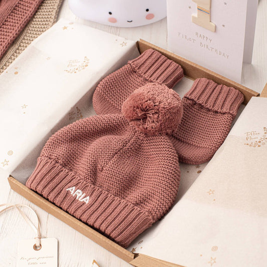 First Birthday Personalised Bobble Hat And Mittens Set, Multiple Choices Available - Clothing & Accessories - The Present King