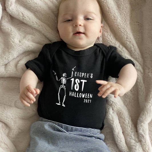 First Halloween Skeleton Personalised Babygrow, Black - Clothing & Accessories - The Present King