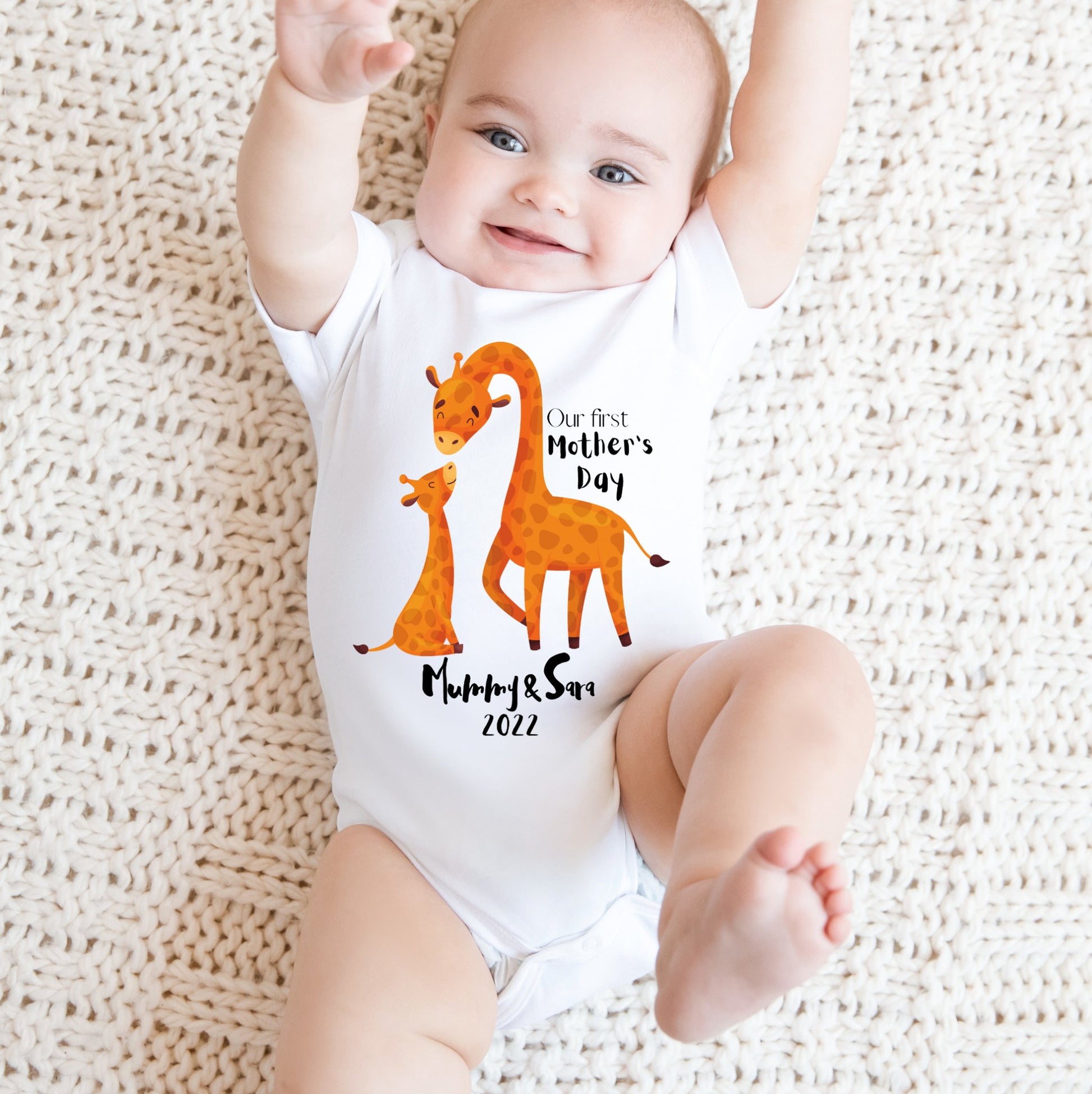 First Mother's Day Baby Grow Giraffe, White - Clothing & Accessories - The Present King