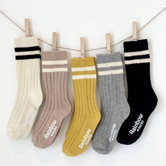 Five Pack Of Double Line Kids Socks, Free Size - Clothing & Accessories - The Present King