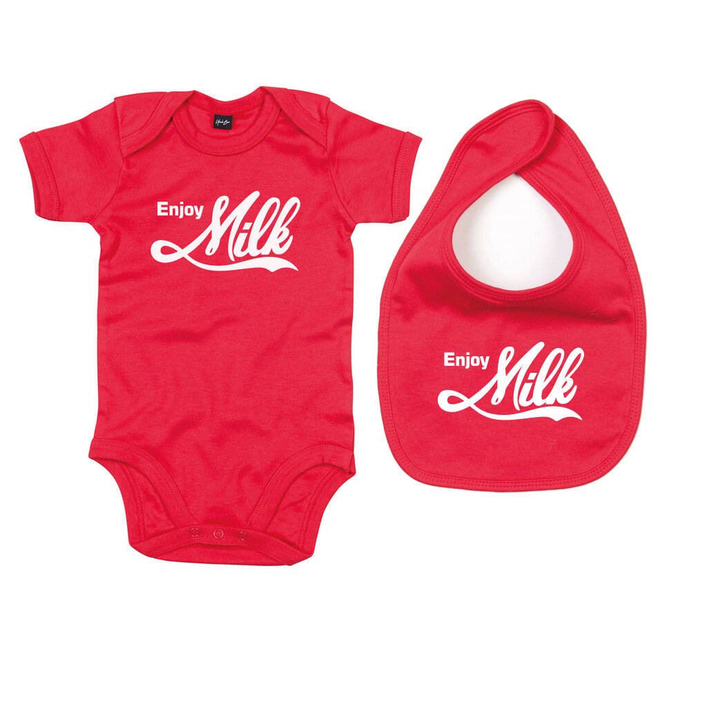 Funny New Baby Gift Set For Boy Or Girl Enjoy Milk Grow Bib, Red - Baby & Toddler Clothing - The Present King