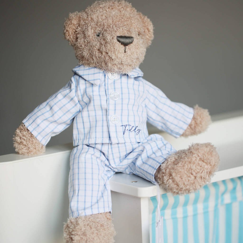 Gentleman Ted In Pyjamas Soft Bear Toy For Baby And Toddler, Beige/Blue/White - Toys & Games > Stuffed Animals & Cuddly Toys - The Present King