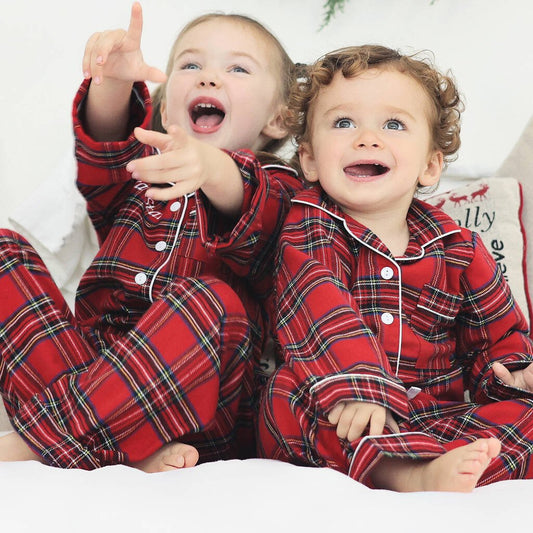 Girl's And Boy's Personalised Luxury Tartan Christmas Brushed Cotton Pyjama, Red - Clothing & Accessories > Clothing > Baby & Toddler Clothing > Baby & Toddler Sleepwear - The Present King