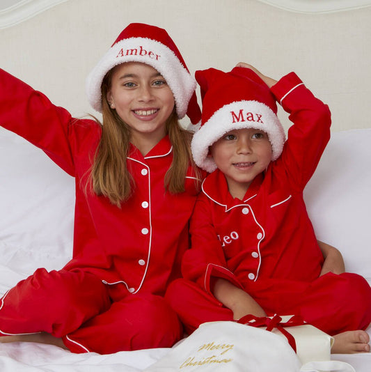 Girl's And Boy's Personalised Red Cotton Classic Christmas Pyjamas, Red - Clothing & Accessories - The Present King