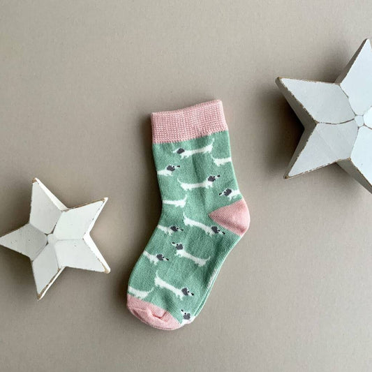 Girls Bamboo Sausage Dogs Socks In Mint 2 - 3 Years, Blue/Green/Pink - Clothing & Accessories - The Present King