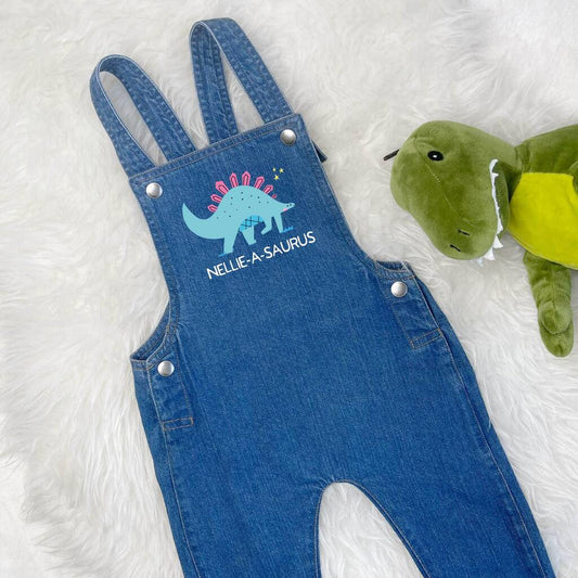 Girls Dinosaur Personalised Baby/Toddler Dungarees - Baby & Toddler Clothing > Baby & Toddler Bottoms - The Present King