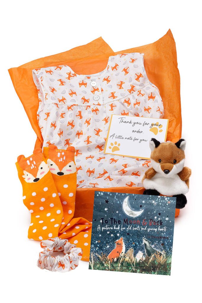 Girls Fox Cotton Long Sleeved Nightie, Teddy And Book Fox In Box Gift Set, Orange - Toys & Games - The Present King