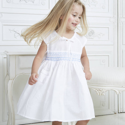 Girl's Personalised Smocked Pocket Dress, White - Clothing & Accessories > Clothing > Dresses - The Present King