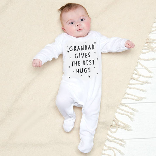 Grandad Gives The Best Hugs Baby Grow, White - Baby & Toddler Clothing - The Present King