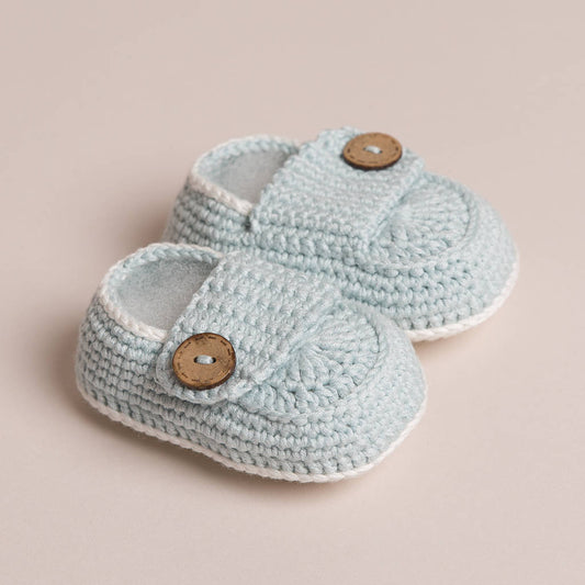 Hand Crochet Bamboo Baby Shoes, Beige/Blue - Clothing & Accessories - The Present King