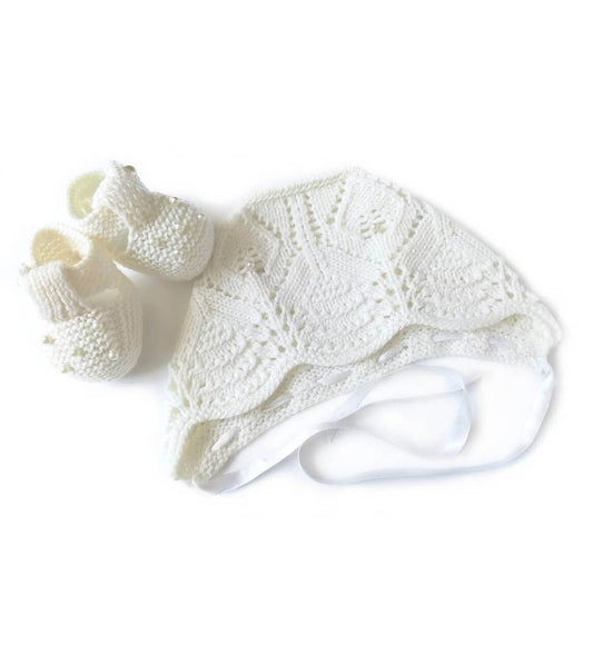 Handmade Christening Hat And Booties Set, Ivory - Baby & Toddler Clothing Accessories - The Present King