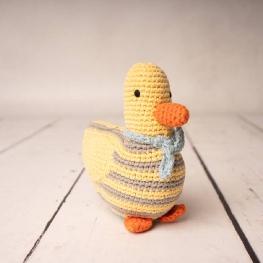 Handmade Duck Stripy Yellow Fair Trade Toy, Yellow - Toys & Games - The Present King