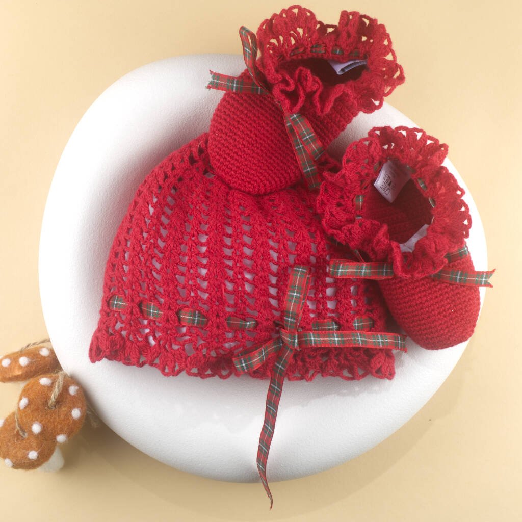 Handmade Organic Hat And Booties Red, Red - Baby & Toddler Clothing - The Present King