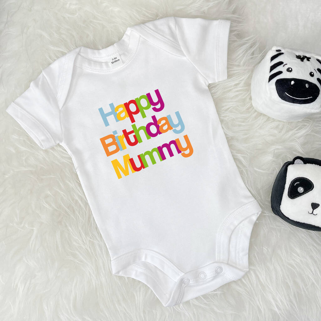 Happy Birthday Babygrow In Multicolour, White - Clothing & Accessories - The Present King