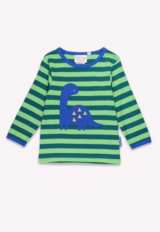 Organic Green Tonal Dinosaur Applique Long-Sleeved T-Shirt