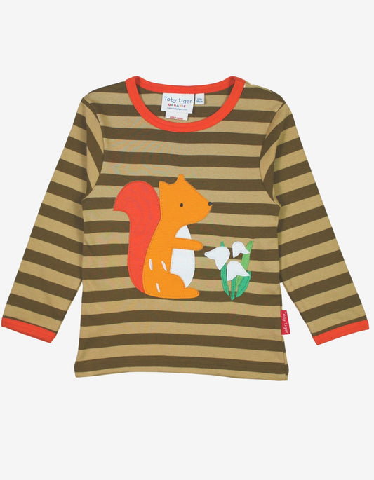 Organic Squirrel Applique Long-Sleeved T-Shirt