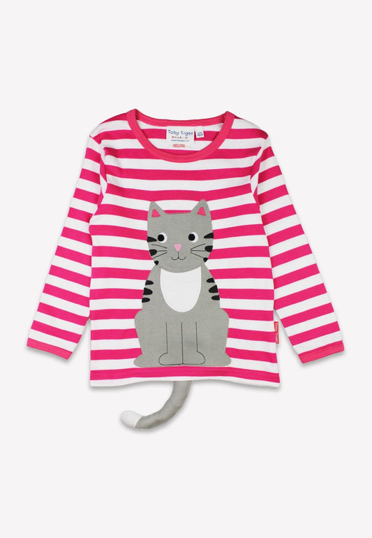 Organic Pink Kitten Applique Long-Sleeved T-Shirt