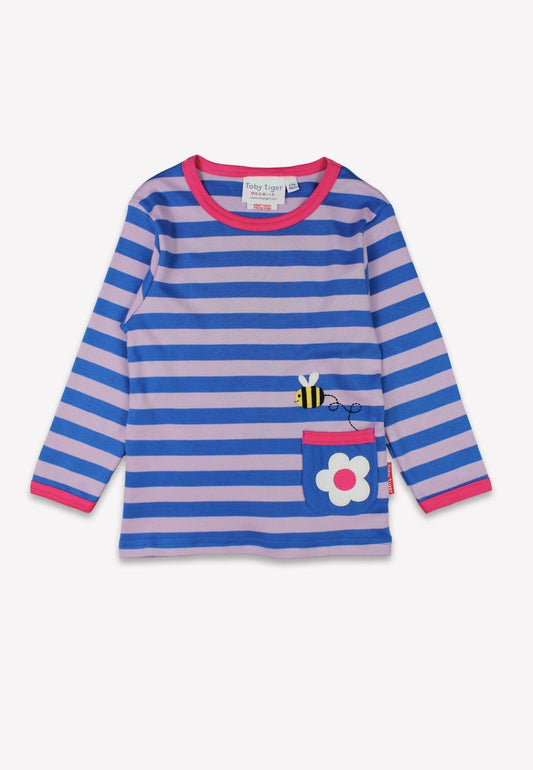 Organic Striped Daisy Applique Long-Sleeved T-Shirt