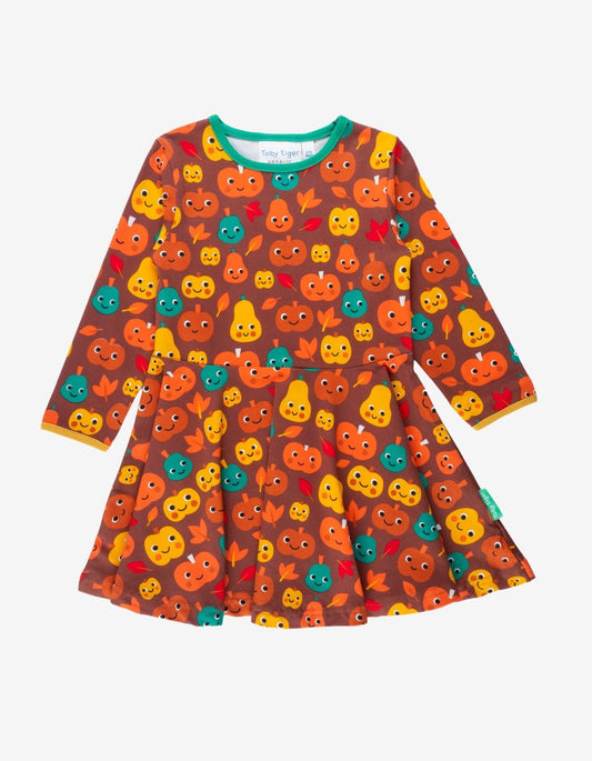 Organic Pumpkin Print Long-Sleeved Skater Dress