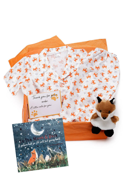 Boys Fox Cotton Pyjama, Book And Teddy Fox In A Box Gift Set, Cream