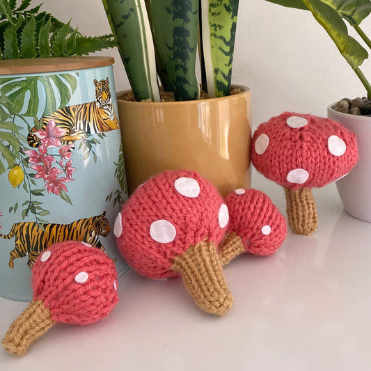 Christmas Toadstools Decoration Knitting Pattern, Brown